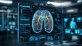 Futuristic digital lung scan on a medical monitor displaying complex respiratory data and advanced diagnostics. Royalty Free Stock Photo