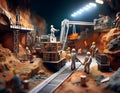 A detailed diorama of an underground mining operation Royalty Free Stock Photo