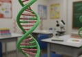Detailed dna model in a classroom environment representing scientific education Royalty Free Stock Photo