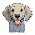 Detailed Dog Sticker With Open Mouth - Light Gray And Beige Caricature Portraiture