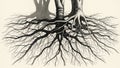 Detailed Drawing of Tree Roots Spreading Outward with Shadows root system underground Royalty Free Stock Photo