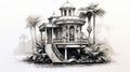 Detailed Drawing Of A Tropical Villa With Balcony
