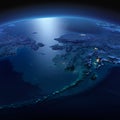 Detailed Earth. Chukotka, Alaska and the Bering Strait on a moonlit night