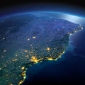 Detailed Earth. East Coast of Brazil on a moonlit night Royalty Free Stock Photo