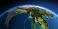 Detailed Earth. The eastern part of India, Bangladesh, Nepal, Bhutan, Myanmar, west of Thailand