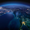 Detailed Earth. The eastern part of India, Bangladesh, Nepal, Bhutan, Myanmar, west of Thailand on a moonlit night Royalty Free Stock Photo