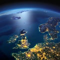 Detailed Earth. United Kingdom and the North Sea on a moonlit night Royalty Free Stock Photo