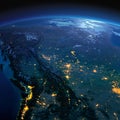 Detailed Earth. Western and Northern Canada - British Columbia, Alberta and other provinces on a moonlit night