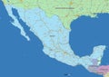 Detailed editable vector map of Mexico on English language Royalty Free Stock Photo