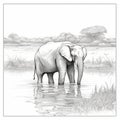 Detailed Elephant Character Illustration Near Water