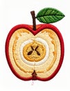 Detailed Embroidery of a Sliced Red Apple with Core and Stem on White Royalty Free Stock Photo