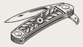 Detailed Engraved Folding Knife Vector, vector design Generative AI Royalty Free Stock Photo