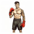 Detailed Engraving Cartoon Figure: Handsome Pin Up Boxing Michael