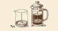 Classic drawing of two French press coffee makers Royalty Free Stock Photo