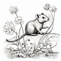 Detailed Engraving Of A Mouse Crawling In Flowery Field