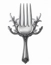 Detailed Engraving of Ornate Silver Fork with Decorative Flourishes on White Background Royalty Free Stock Photo
