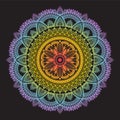 Detailed ethnic multicolored mandala on a black background