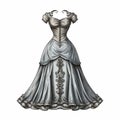 Detailed Fantasy Art: Old Fashioned Dress Illustration On White Background Royalty Free Stock Photo