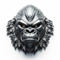 Detailed Fantasy Art: Silver Gorilla Head 3d Model With Metal Texture Royalty Free Stock Photo