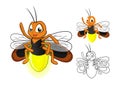 Detailed Firefly Cartoon Character with Flat Design and Line Art Black and White Version