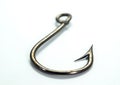 This detailed fish hook showcases a sharp barb and a sturdy loop