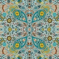 Detailed floral and paisley design, fabric, bandana. Seamless retro pattern Royalty Free Stock Photo