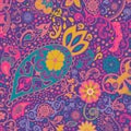 Detailed floral and paisley scarf design, fabric, bandana.