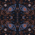 Detailed floral and paisley scarf design.Seamless retro pattern.