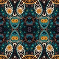 Detailed floral and paisley scarf design.Seamless retro pattern. Royalty Free Stock Photo