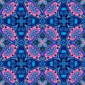 Detailed floral and paisley seamless pattern in pink and blue tones Royalty Free Stock Photo