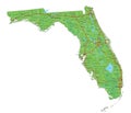 Detailed Florida physical map with labeling.