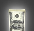 Detailed fluffy stack of money american hundred dollar bills isolated on black gradient background 3d