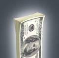 Detailed fluffy stack of money american hundred dollar bills isolated on grey gradient background 3d