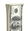 Detailed fluffy stack of money american hundred dollar bills isolated on white background 3d