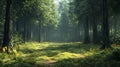 Detailed forest clearing with balanced highlights and shadows in Hdr style. Royalty Free Stock Photo