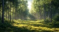 Detailed forest clearing with balanced highlights and shadows in Hdr style. Royalty Free Stock Photo