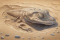 Detailed fossil impression of a fanged amphibian its contours captured by the shifting sands of time.. AI generation Royalty Free Stock Photo