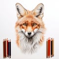 Detailed Fox Portrait Drawing With Pastel Colored Pencils Royalty Free Stock Photo