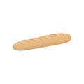 Detailed French baguette icon. Freshly baked white bread, long loaf. Design element for menu or bakery store. Flat