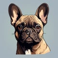 Detailed French Bulldog Portrait Illustration On Blue Background