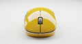 Bright yellow wireless computer mouse with scroll wheel and buttons close-up studio shot Royalty Free Stock Photo