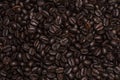 Detailed full frame top view of dark brown coffee beans