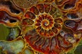 Extreme close up of a half sliced ammonite fossil stone Royalty Free Stock Photo