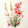 Detailed Gladiolus Bouquet Watercolor - Naturalistic Botanical Art