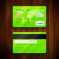 Detailed glossy green credit cards with two sides