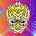 Detailed golden robot head hero character illustration