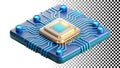 Blue circuit board with processor, technology computing digital design png transparent image Generative AI Royalty Free Stock Photo