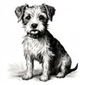 Vintage Blackline Terrier Dog Engraving Print On White Background