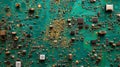 Detailed green circuit board with electronic components