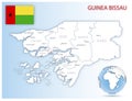 Detailed Guinea-Bissau administrative map with country flag and location on a blue globe